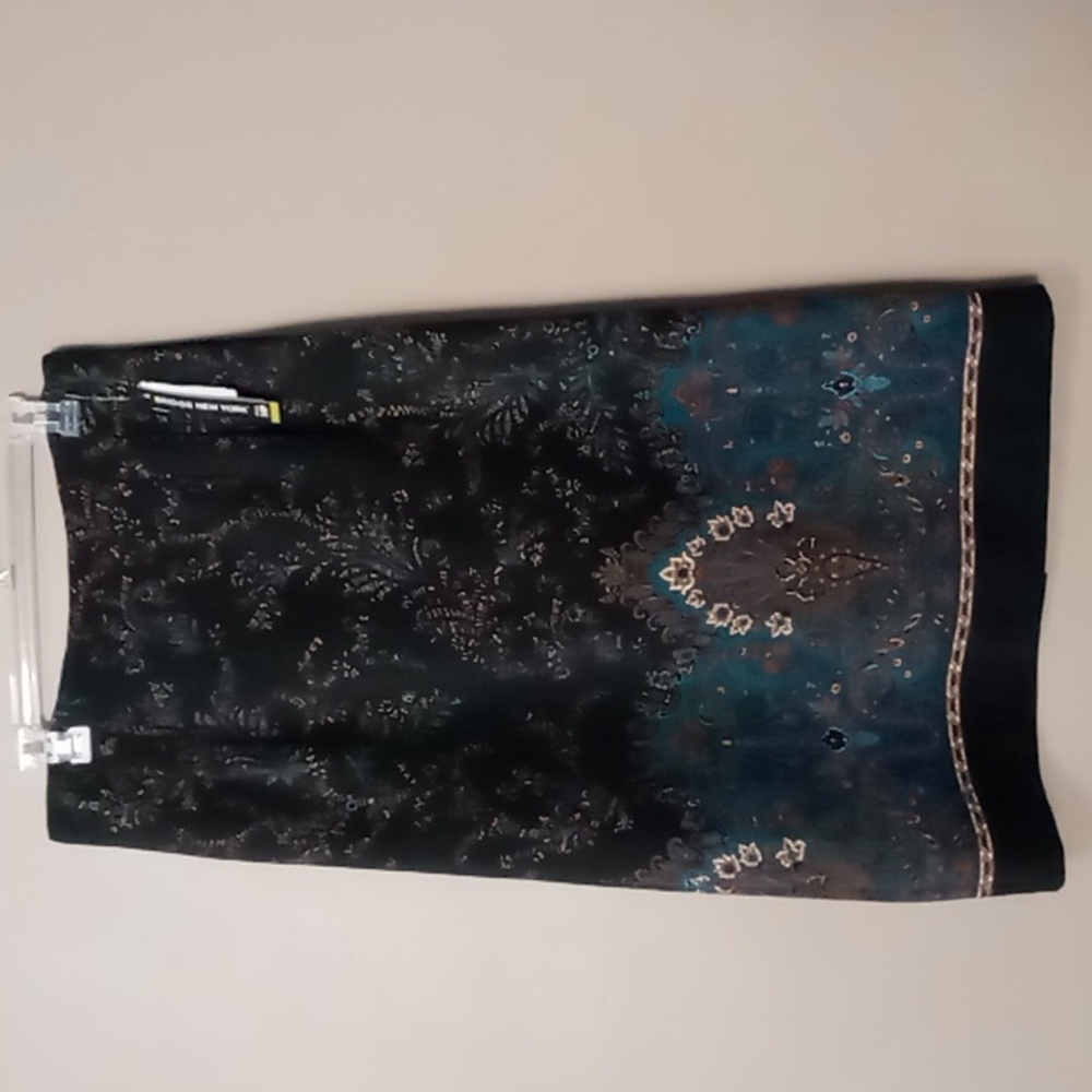 Briggs Black/Teal Paisley Long Skirt w Back Slit 14P NWT
